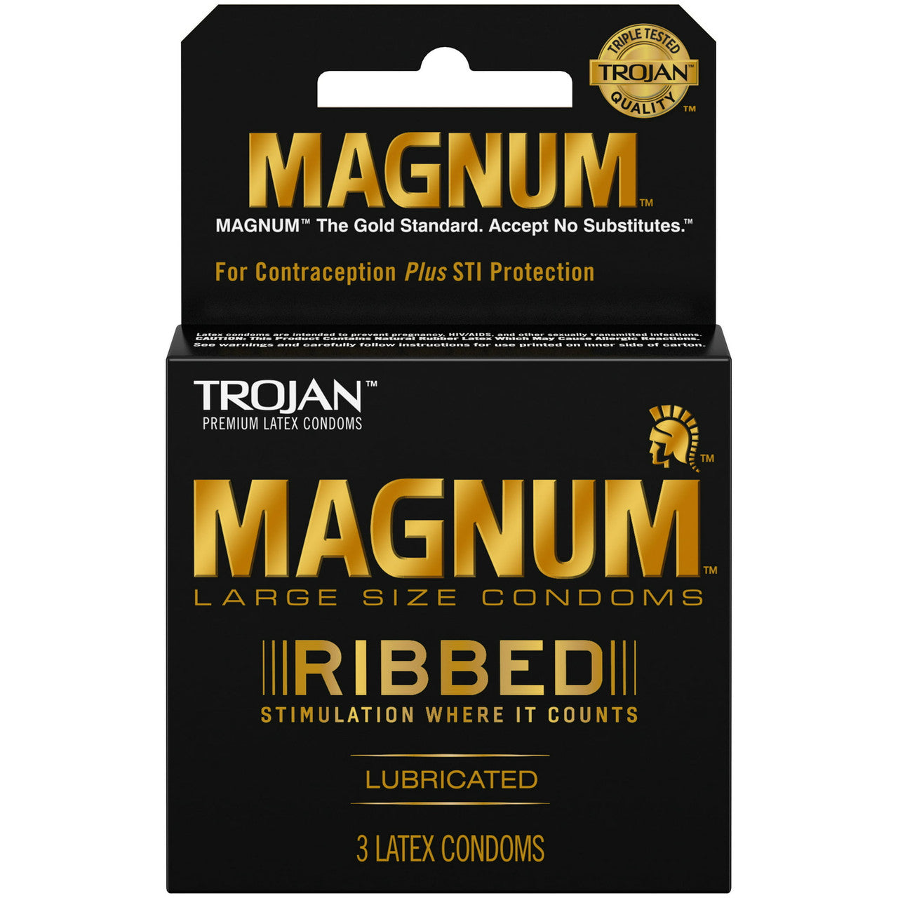 Trojan Magnum Ribbed Lubricated Latex Condoms, 3 Ea